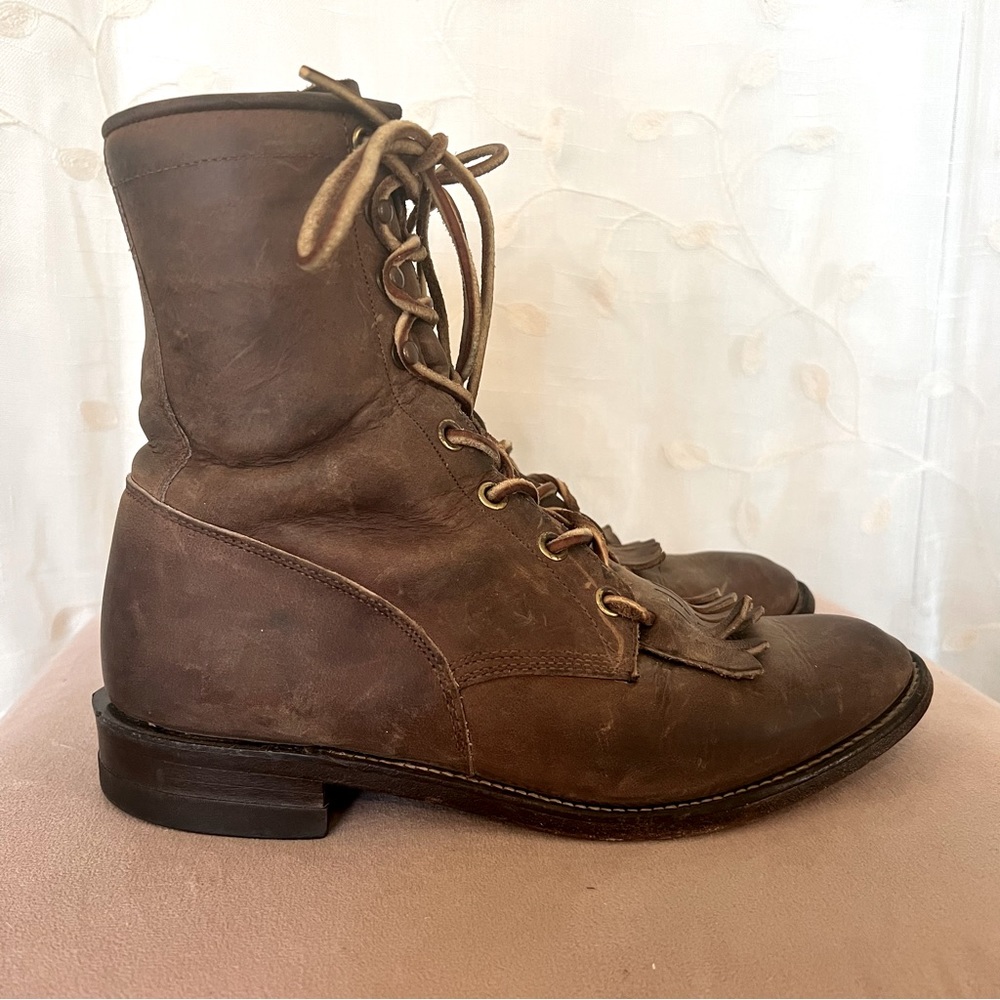 Justin roper lace up leather brown boots size 6
